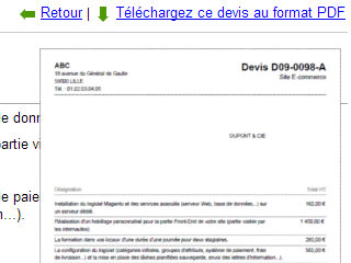 Exportation des devis au format PDF