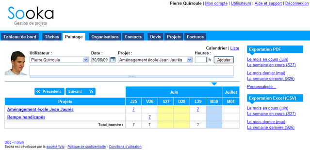 Vue calendrier du module pointage